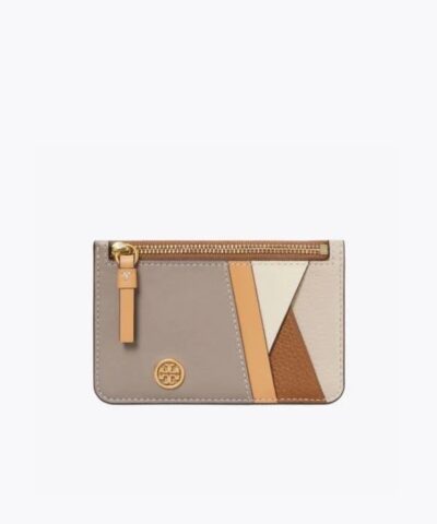Tory Burch Walker Patchwork Top-Zip Card Case, Longan-20251713