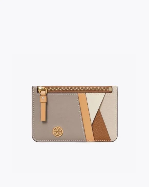 Tory Burch Walker Patchwork Top-Zip Card Case, Longan-20251713