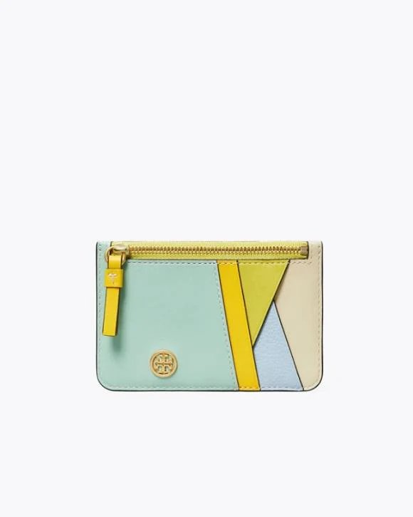 Tory Burch Walker Patchwork Top-Zip Card Case, Mint Chip-20251718