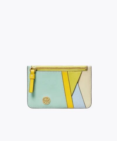 Tory Burch Walker Patchwork Top-Zip Card Case, Mint Chip-20251719