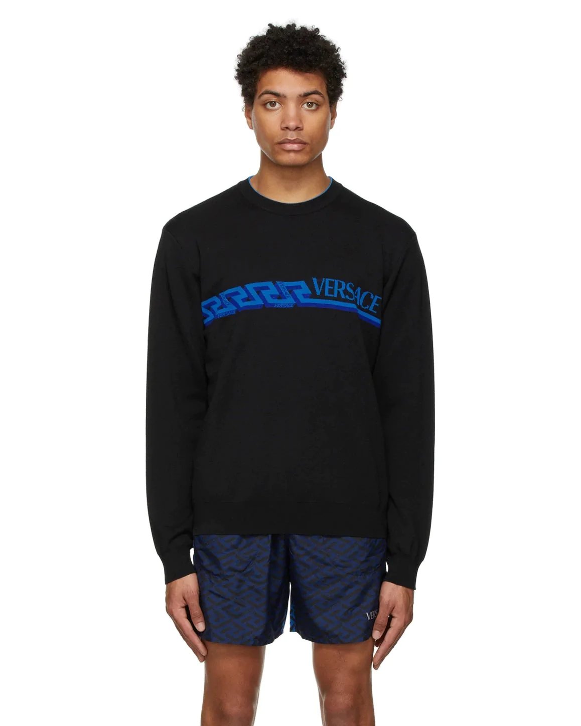 Versace Men's Black Greca & Logo Sweater-20238401