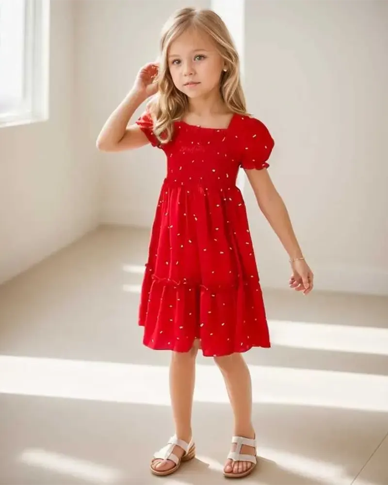 Alternative view of Summer Dot Print Casual Dresses for Girls