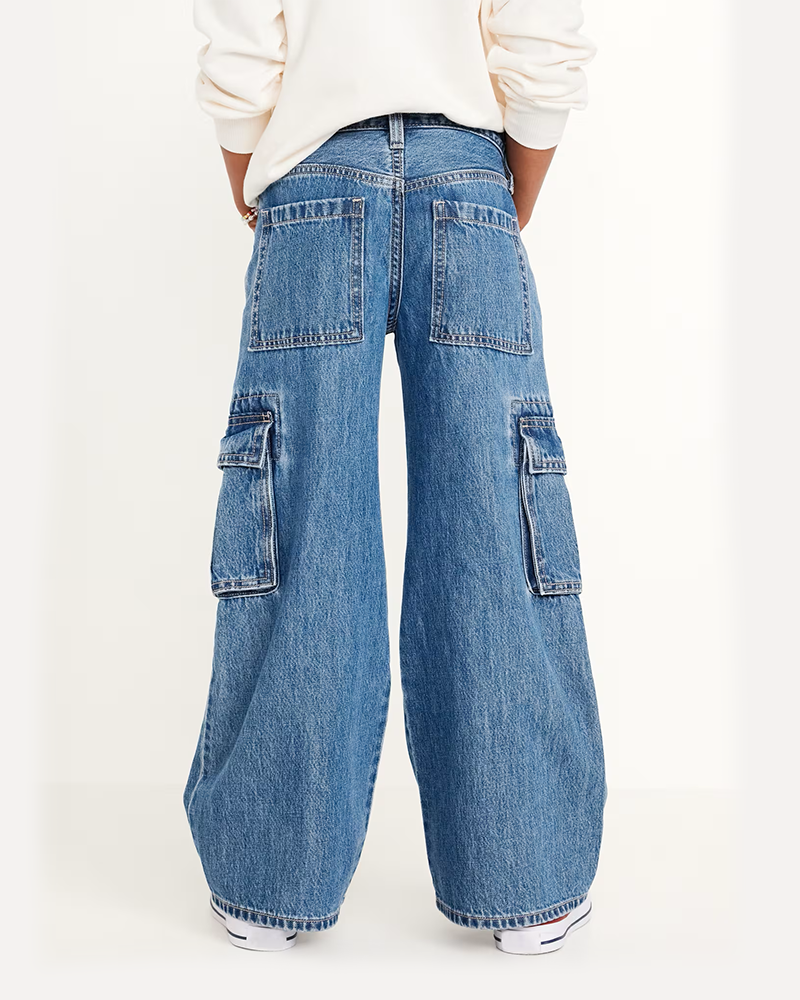 Alternative view of High-Waisted Super Baggy Wide-Leg Cargo Jeans for Girls