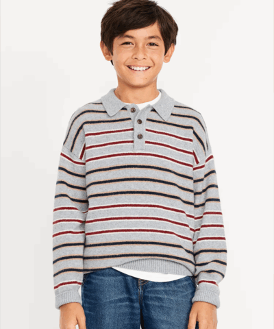 Alternative view of Oversized Long-Sleeve Collared Sweater for Boys