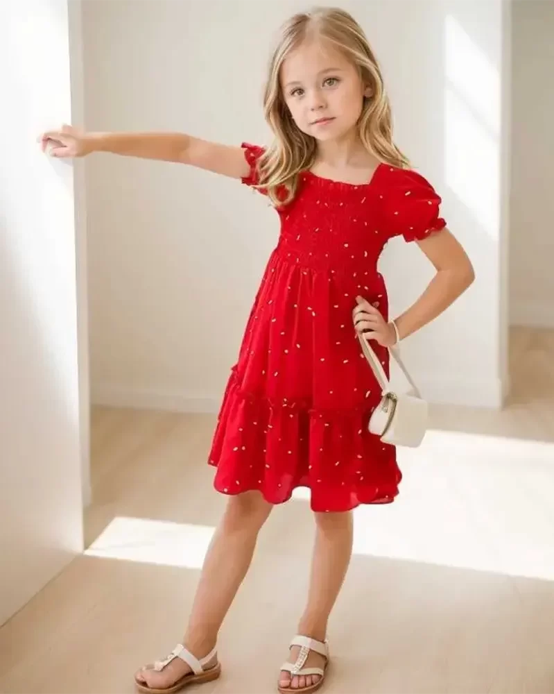 Summer Dot Print Casual Dresses for Girls