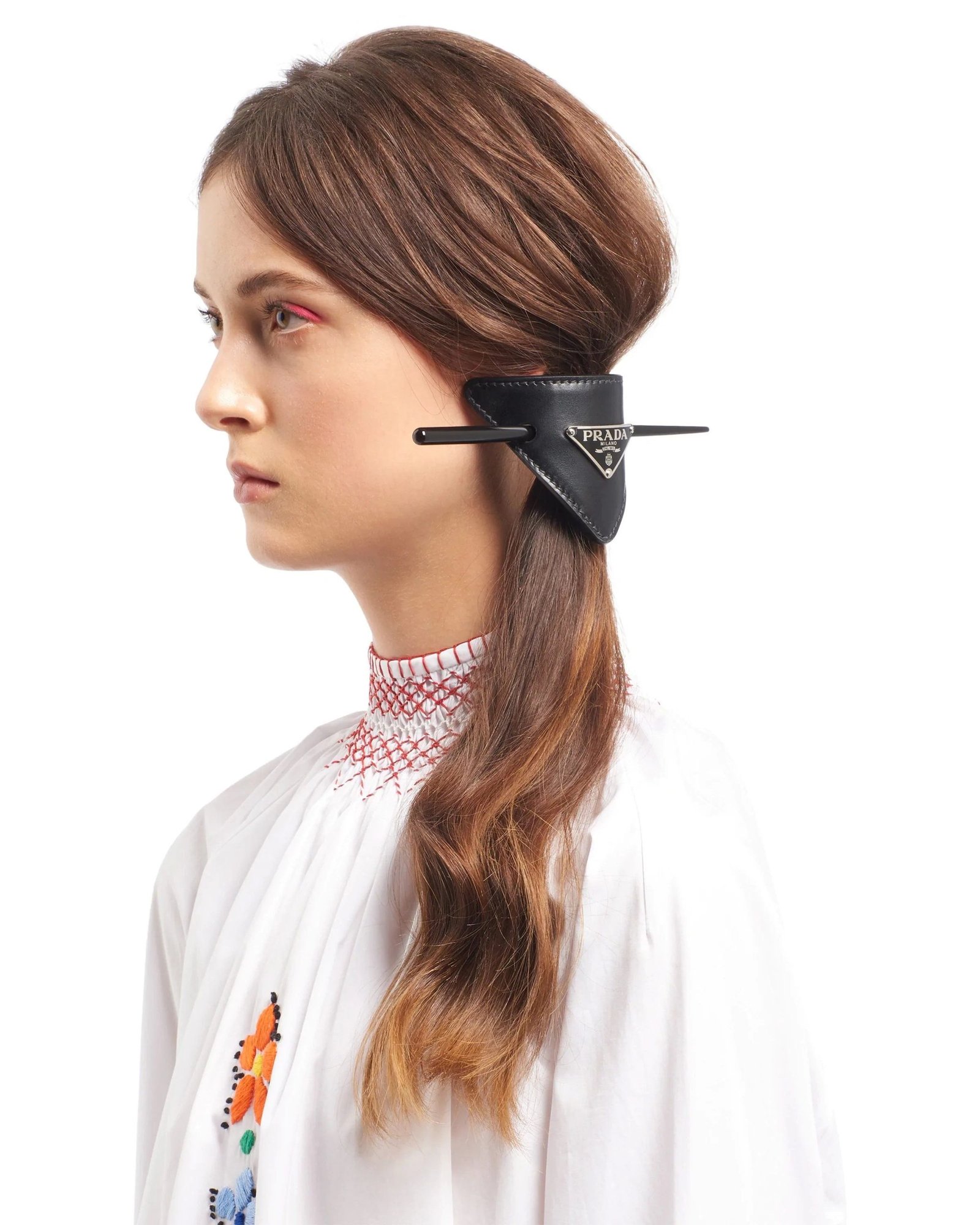 Prada Black Leather Hair Clip-20255560