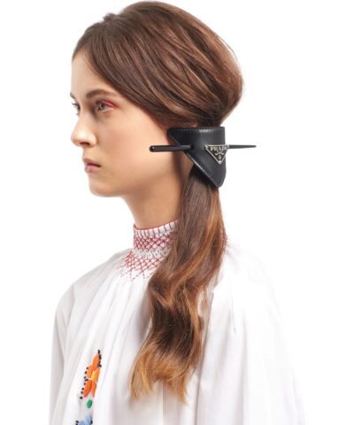 Prada Black Leather Hair Clip-20255561