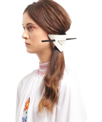 Prada White Leather Hair Clip-20255566