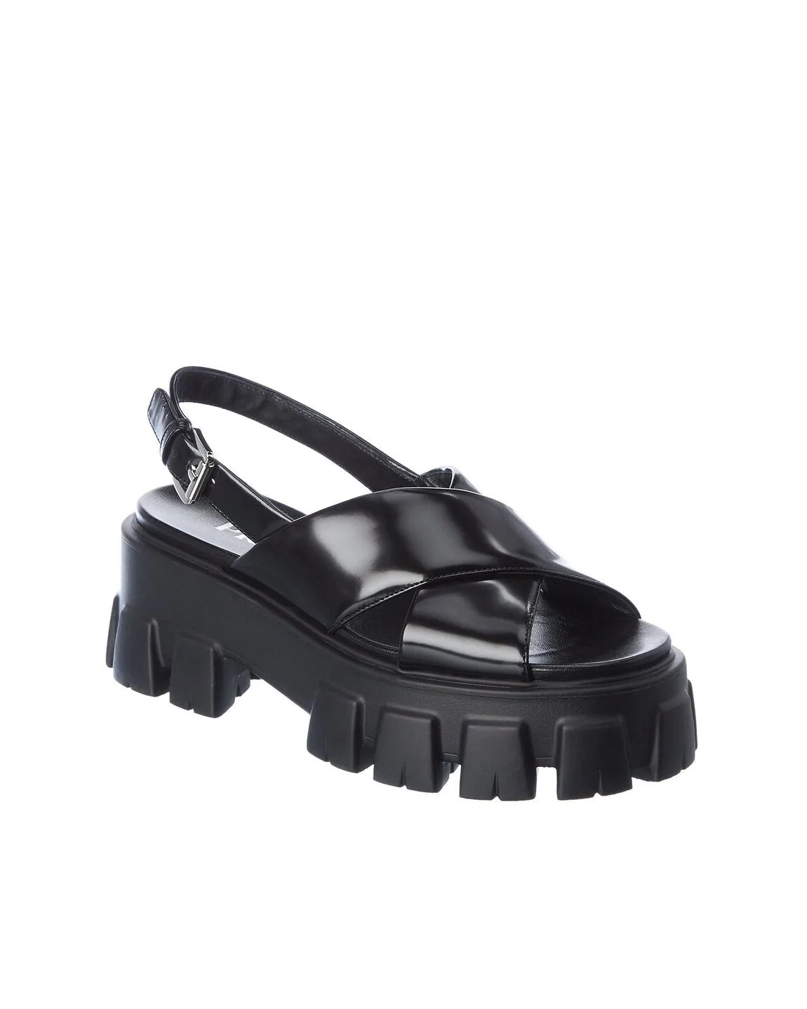 Alternative view of Prada Black Lug-Sole Leather Platform Slingback Sandals