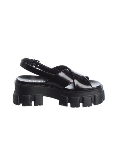 Prada Black Lug-Sole Leather Platform Slingback Sandals-20256574