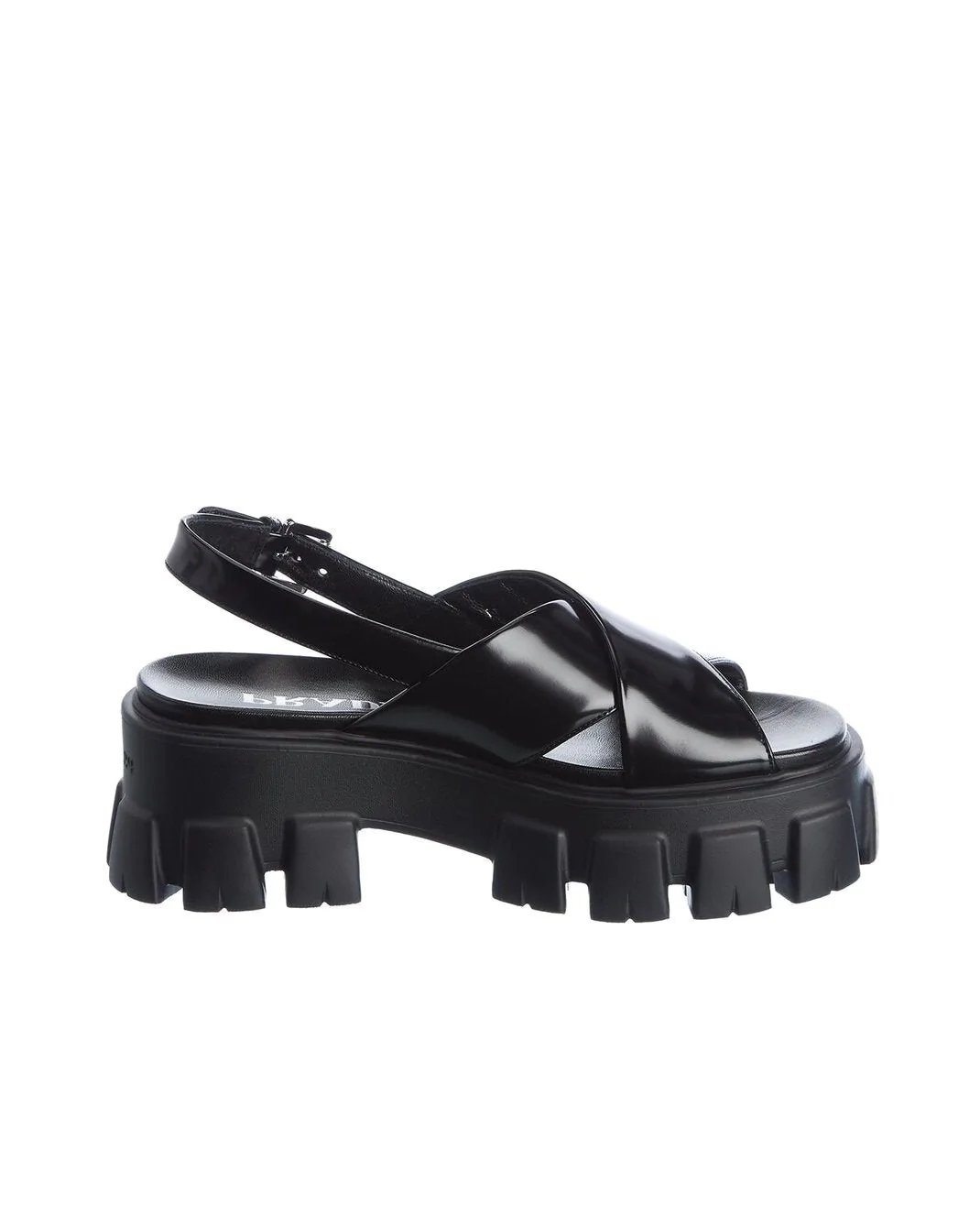 Prada Black Lug-Sole Leather Platform Slingback Sandals-20256571