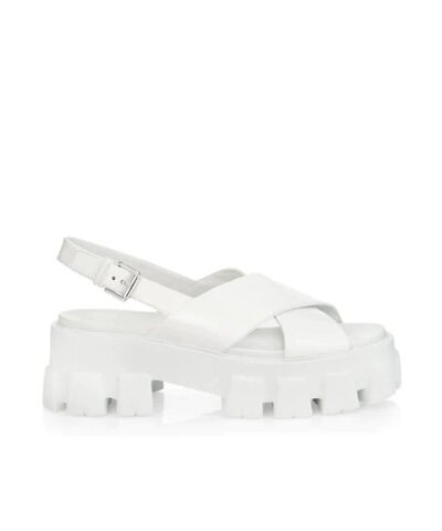 Prada White Lug-Sole Leather Platform Slingback Sandals-20256567