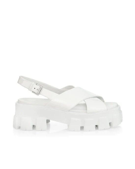 Prada White Lug-Sole Leather Platform Slingback Sandals-20256561