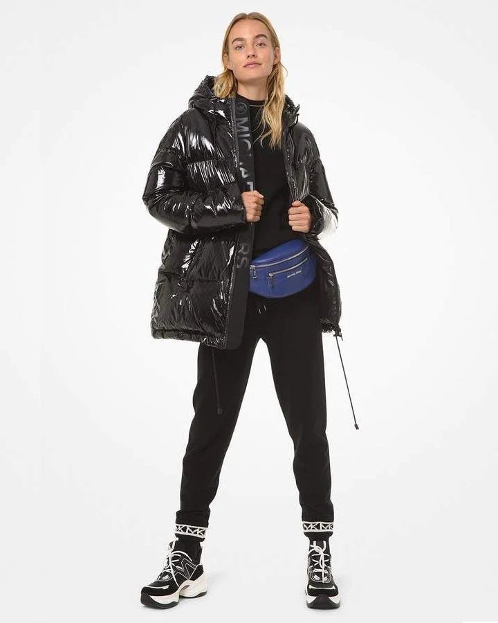 Alternative view of MICHAEL Michael Kors Hooded & Quilted Cire Down Jacket In Black