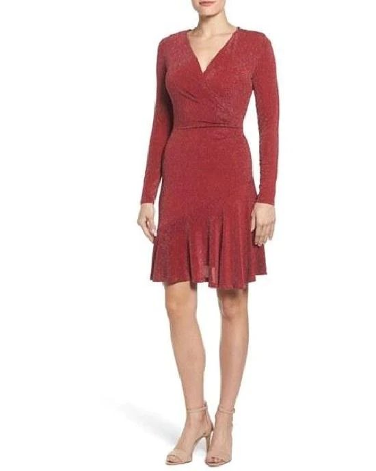 Michael Michael Kors Women's Red Shimmer Faux Wrap Flounce Dress-20227236