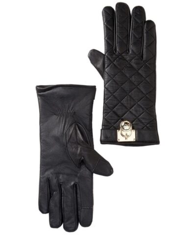 Michael Kors Quilted Leather Hamilton Lock Gloves,Black-20225376