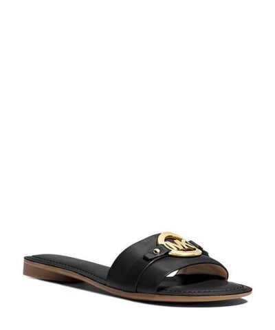 Michael Michael Kors Flat Slide Sandals - Molly MK Plate-20227632