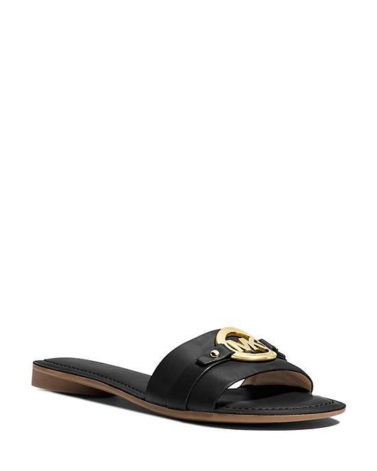 Michael Michael Kors Flat Slide Sandals - Molly MK Plate-20227631