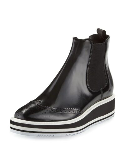 Prada Micro-Sole Wing-Tip Chelsea Boot, Black (Nero)-20227871