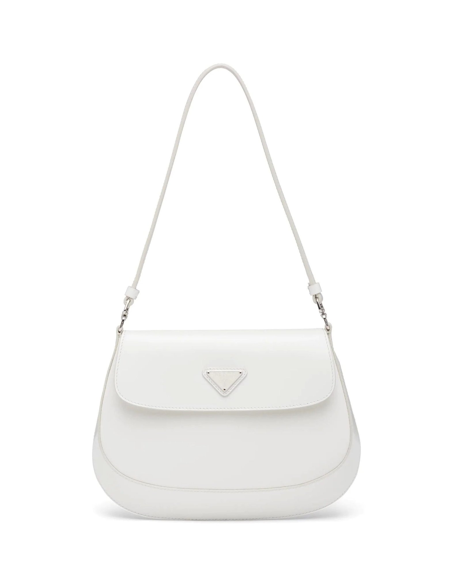 Prada Cleo Brushed Leather Shoulder Bag With Flap, White-20253614