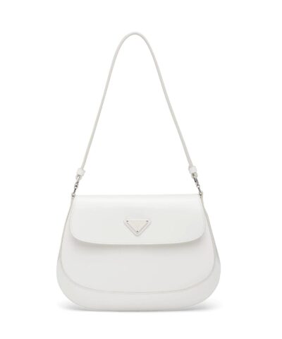 Prada Cleo Brushed Leather Shoulder Bag With Flap, White-20253615