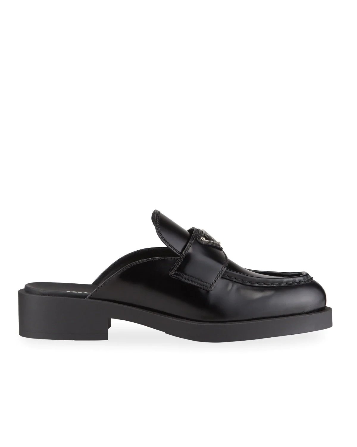 Prada Black Leather Logo Loafer Mules-20256455