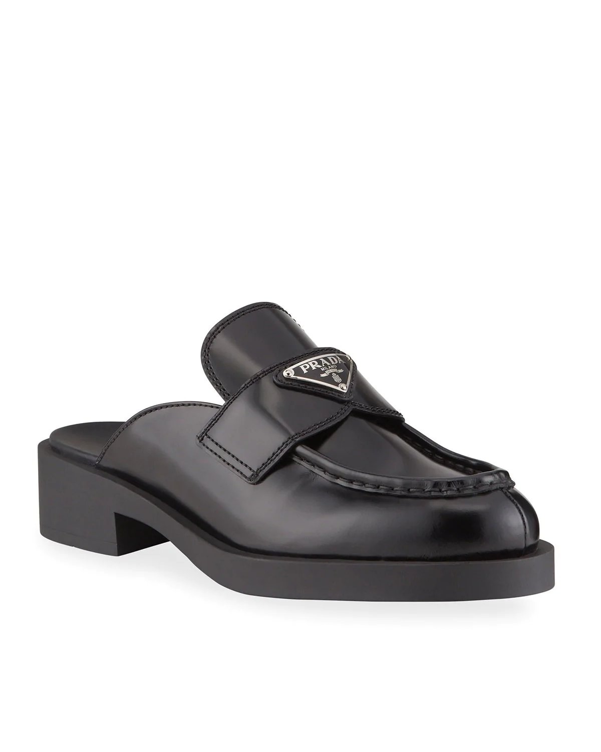 Alternative view of Prada Black Leather Logo Loafer Mules