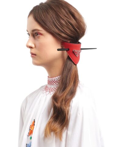 Prada Red Leather Hair Clip-20255571