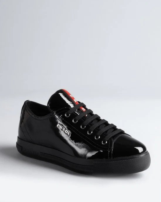 PRADA Prada Sport Black Patent Leather Low-Top Sneakers-20228565