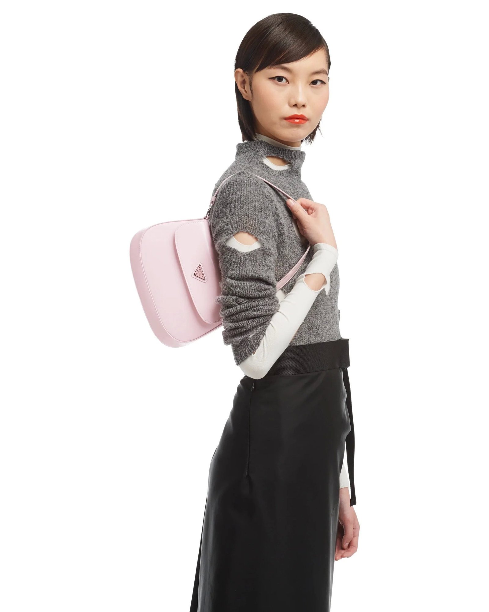 Alternative view of Prada Cleo Brushed Leather Shoulder Bag With Flap, Orchid Pink