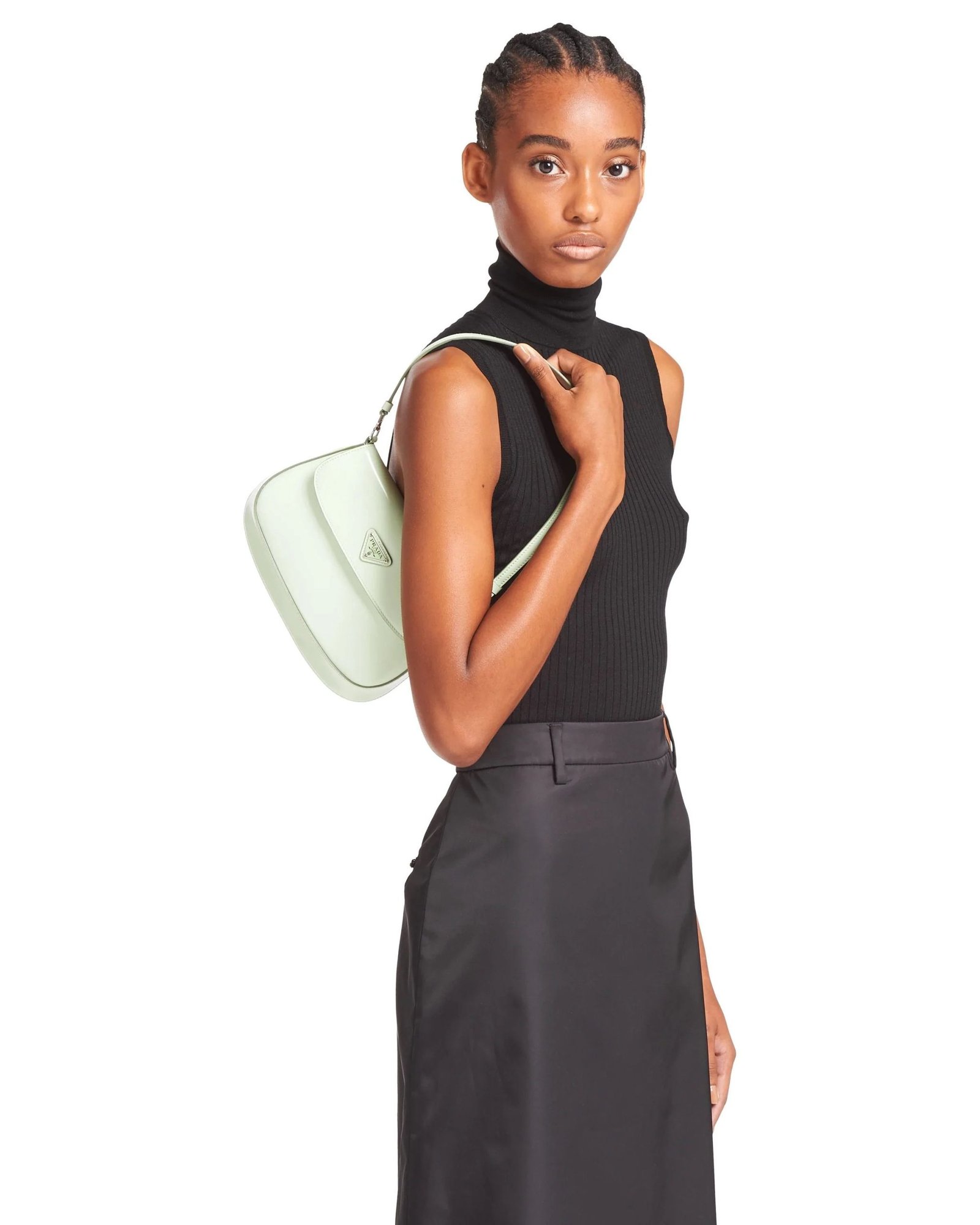 Alternative view of Prada Cleo Brushed Leather Shoulder Bag With Flap, Aqua