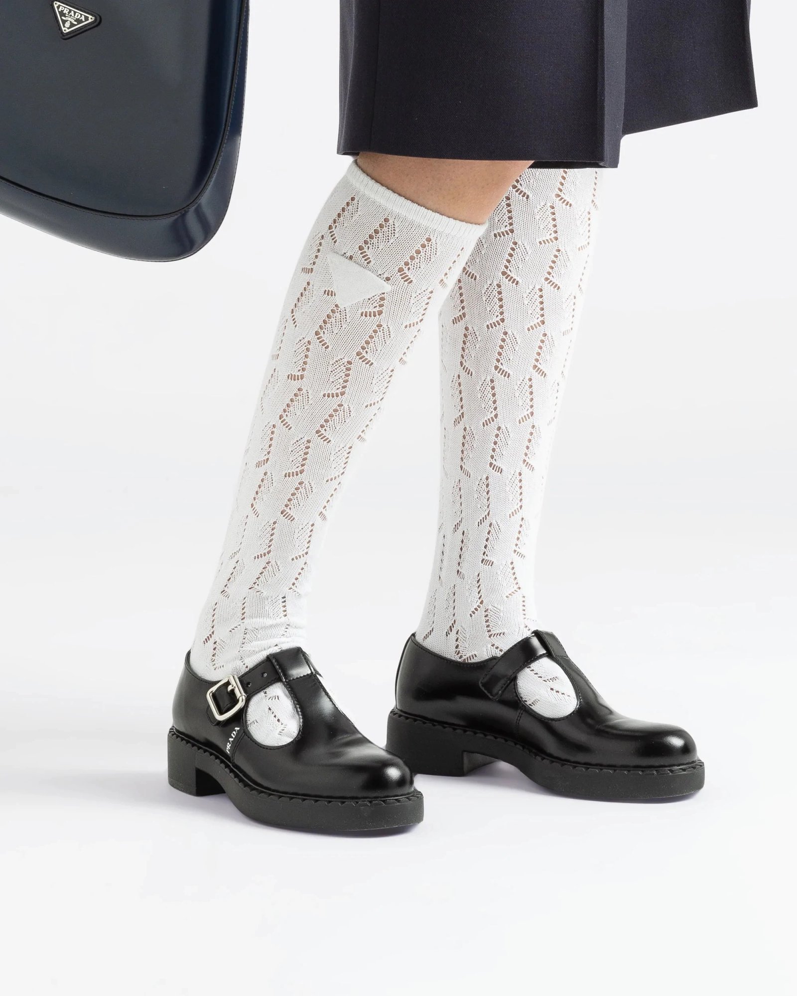 Alternative view of Prada Black Brushed-Leather Mary Jane T-Strap Shoes
