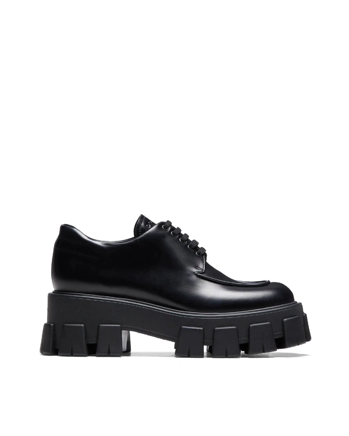 Prada Monolith Brushed Leather Lace-Up Shoes, Black-20256484