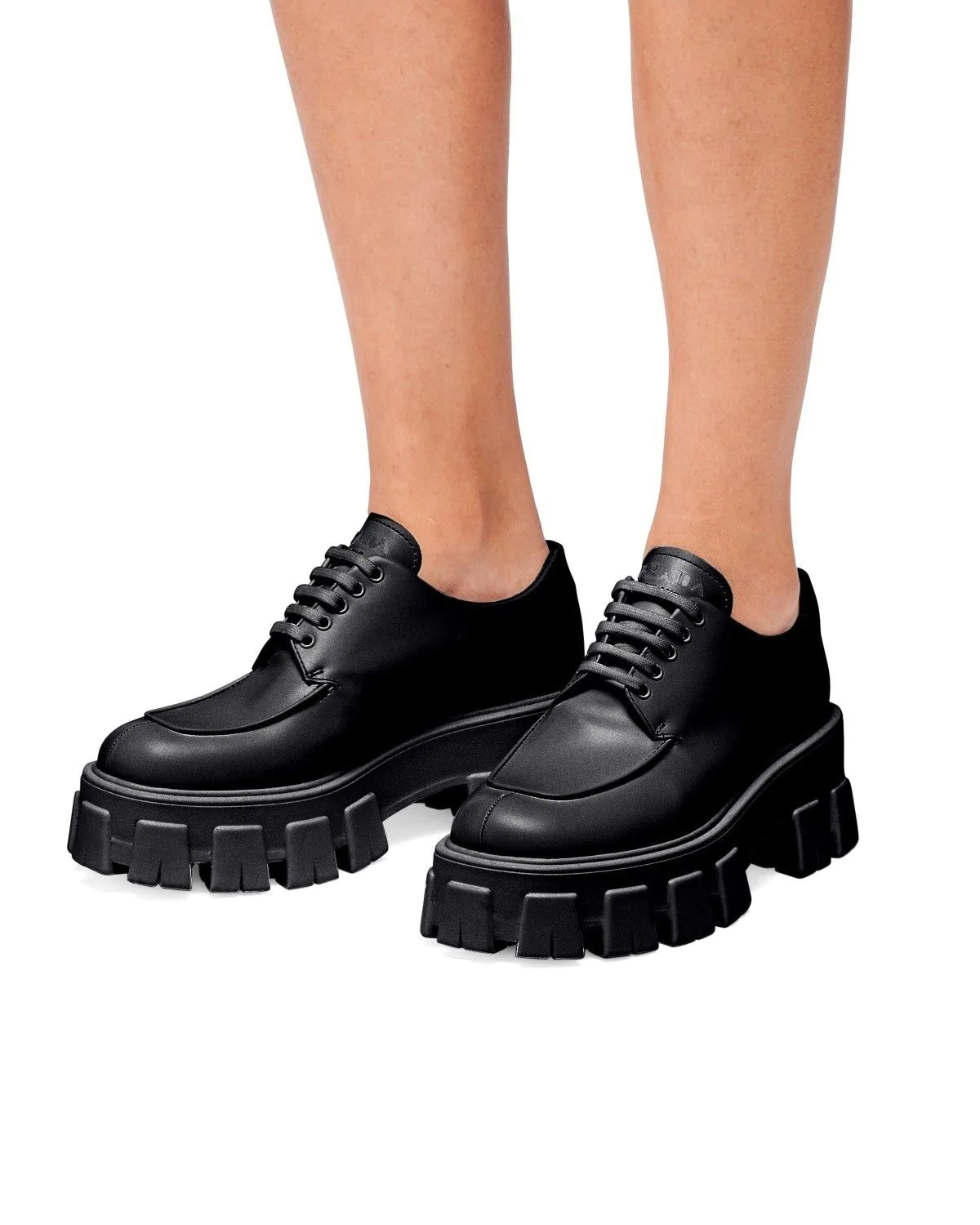 Alternative view of Prada Monolith Brushed Leather Lace-Up Shoes, Black