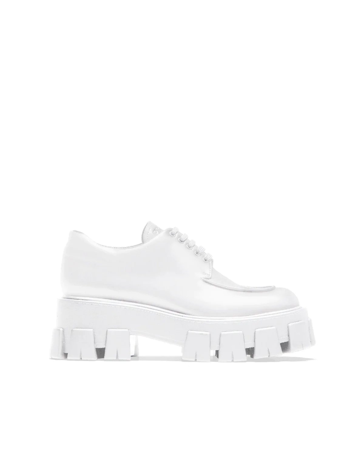 Prada Monolith Brushed Leather Lace-Up Shoes, White-20256473