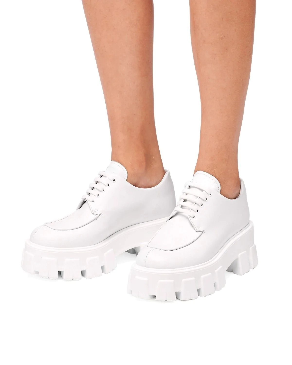 Alternative view of Prada Monolith Brushed Leather Lace-Up Shoes, White