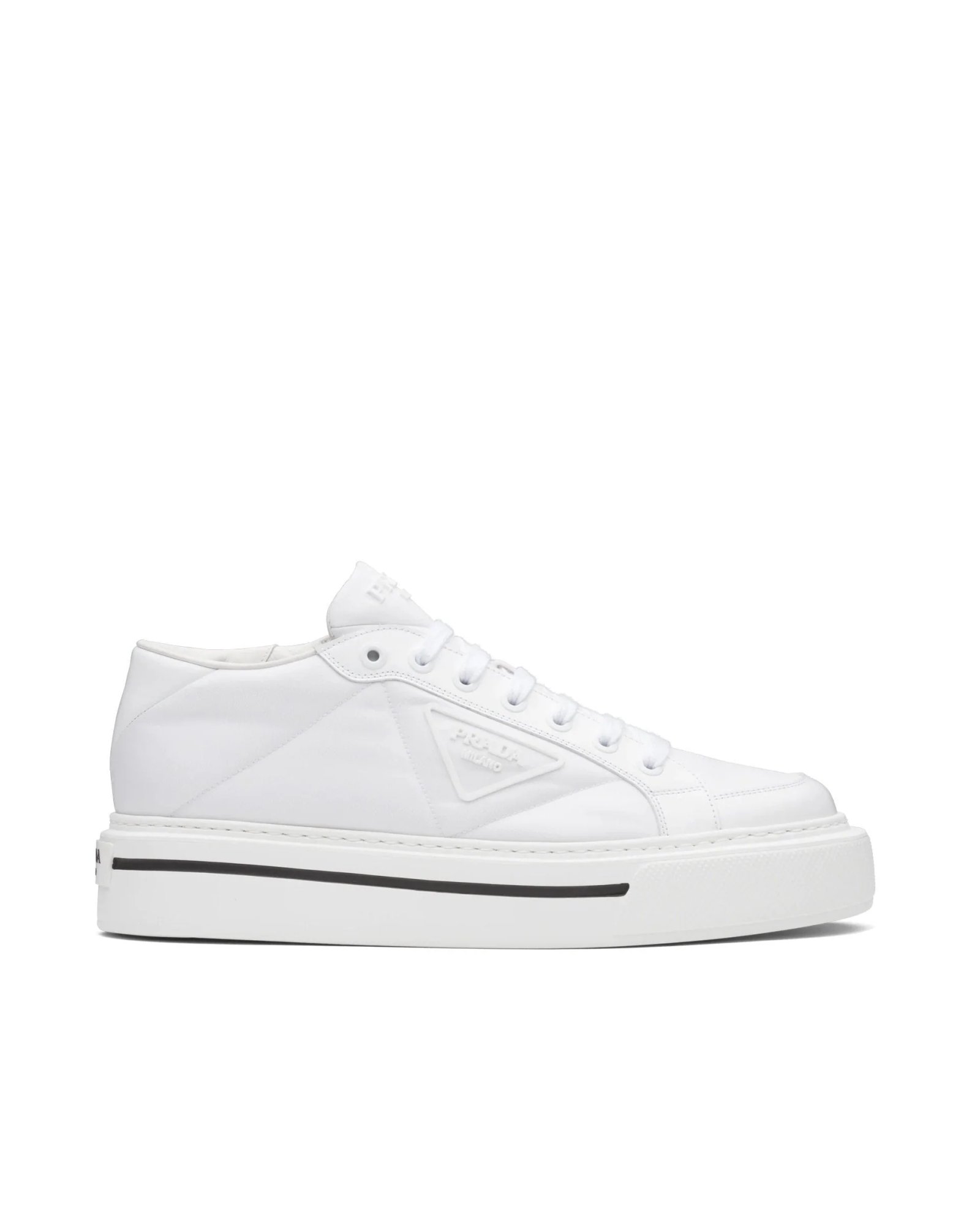 Prada Macro Re-Nylon And Brushed Leather Sneakers, White-20255112