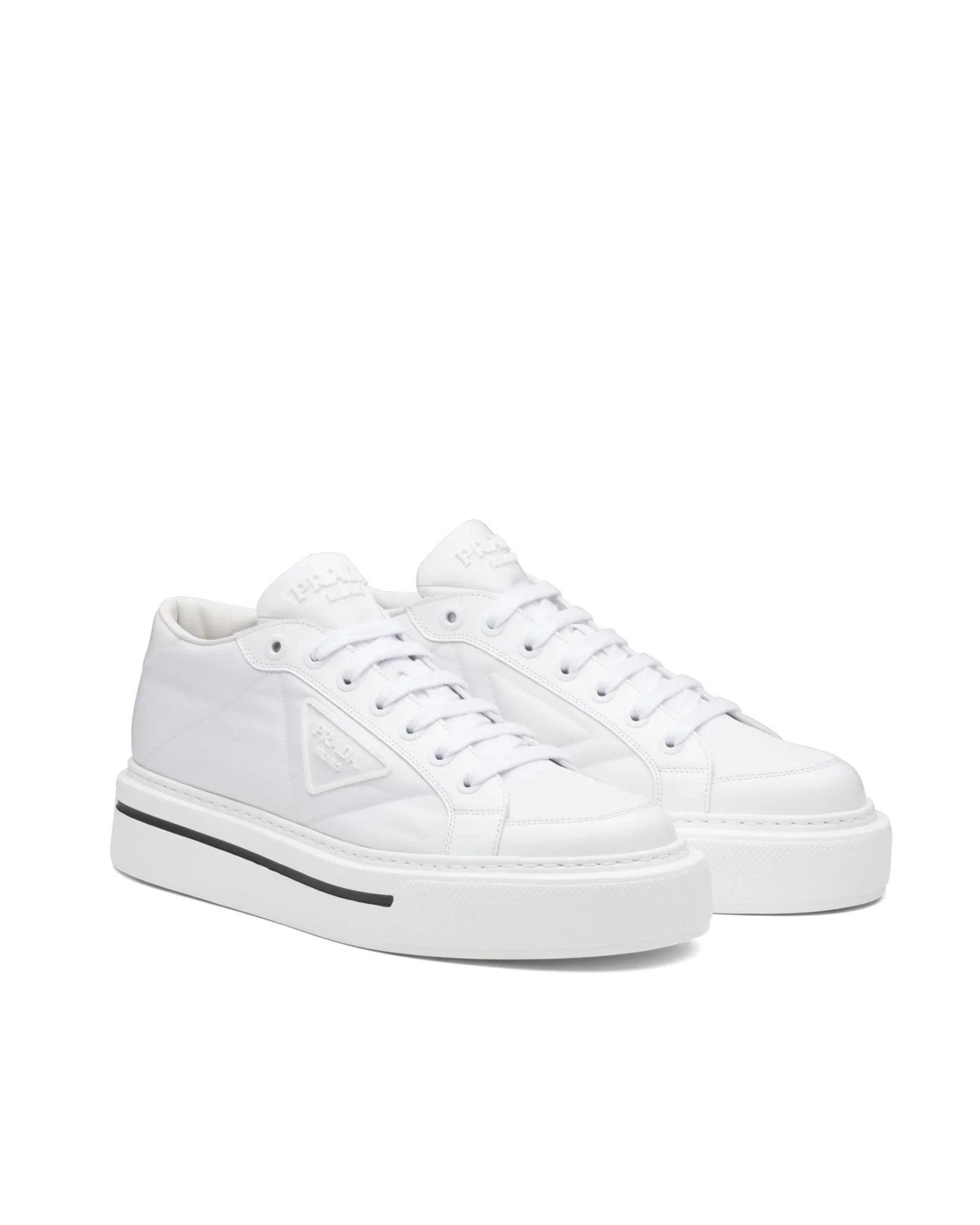 Alternative view of Prada Macro Re-Nylon And Brushed Leather Sneakers, White