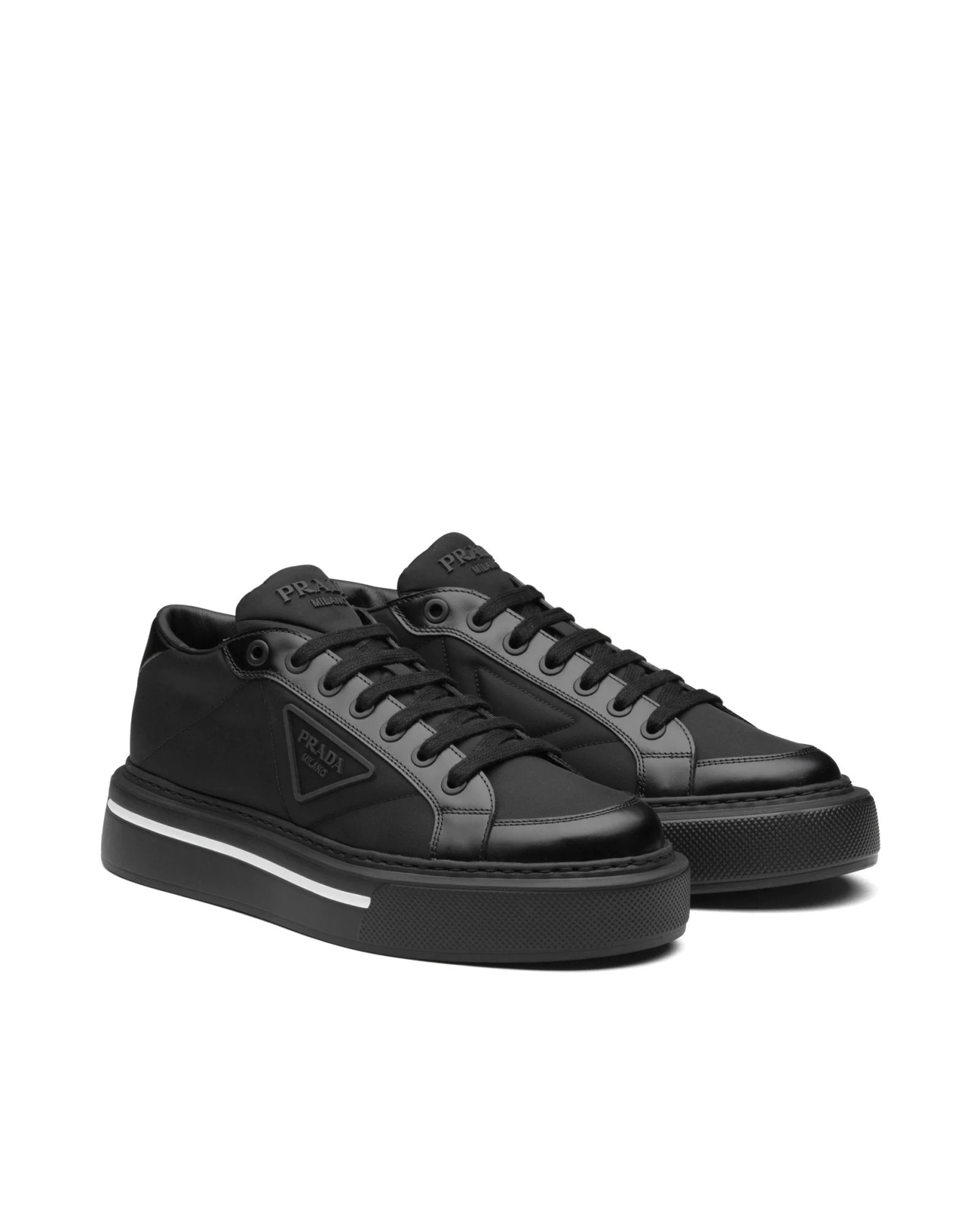 Alternative view of Prada Macro Re-Nylon And Brushed Leather Sneakers, Black