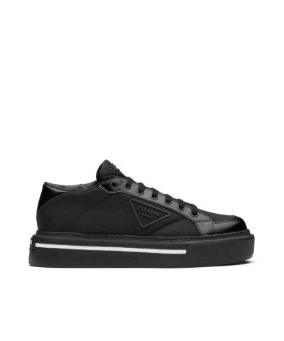 Prada Macro Re-Nylon And Brushed Leather Sneakers, Black-20255130