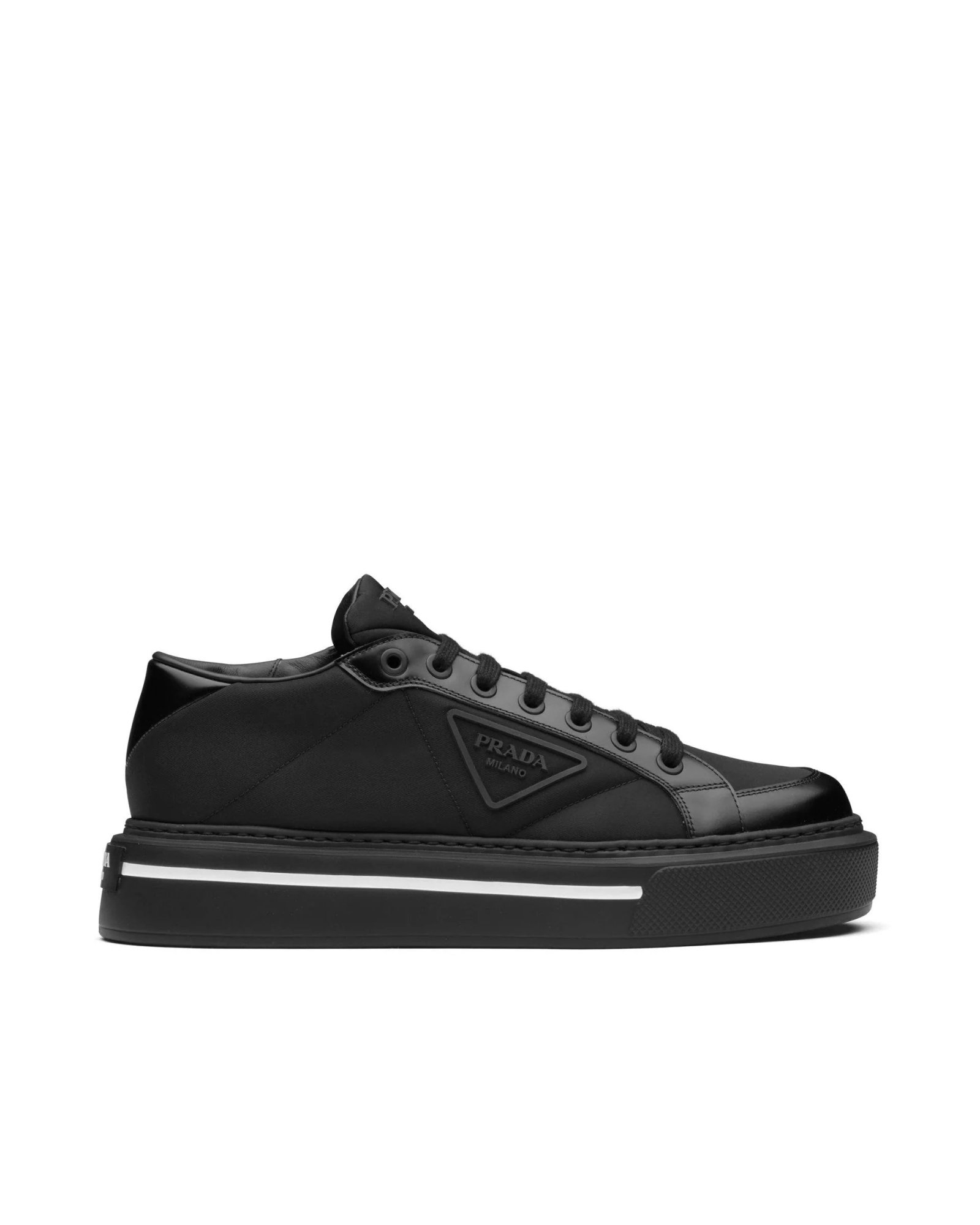 Prada Macro Re-Nylon And Brushed Leather Sneakers, Black-20255125
