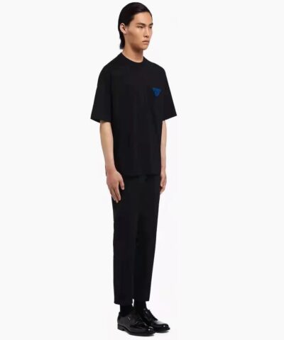 Prada Black Triangle-patch Oversized T-shirt - Image 3