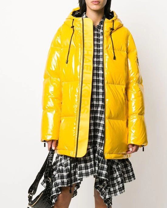 MICHAEL Michael Kors Hooded & Quilted Cire Down Jacket In Yellow-20239252