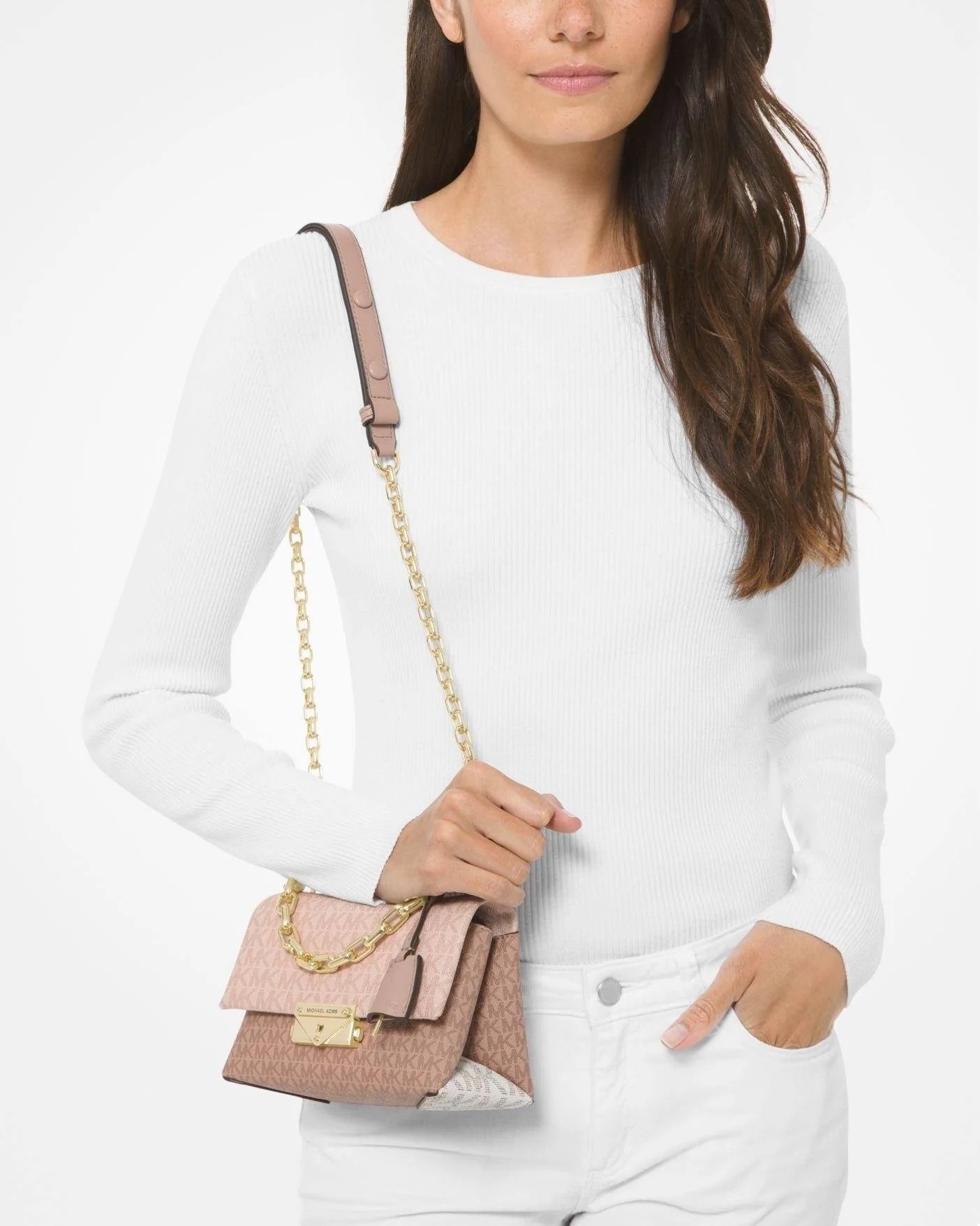 Michael Kors Cece Extra-Small Color-Block Logo Crossbody Bag, Pink - Image 4