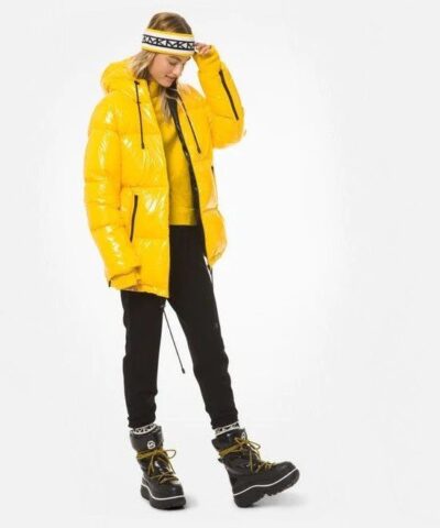 MICHAEL Michael Kors Hooded & Quilted Cire Down Jacket In Yellow - Image 3