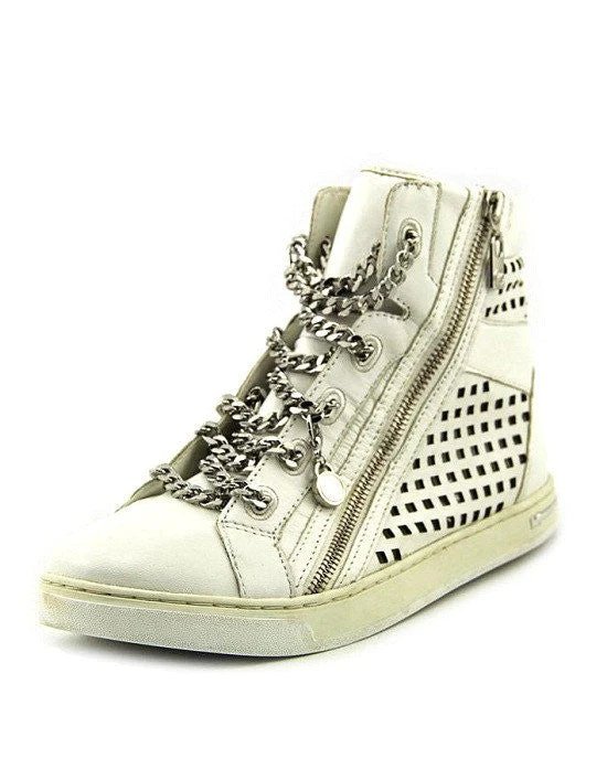 Michael Kors Urban Chain White High Top Side Zip Chain Sneakers-20233556