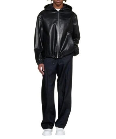 Prada Men's Logo Embossed Hooded Zipped Jacke - Image 4