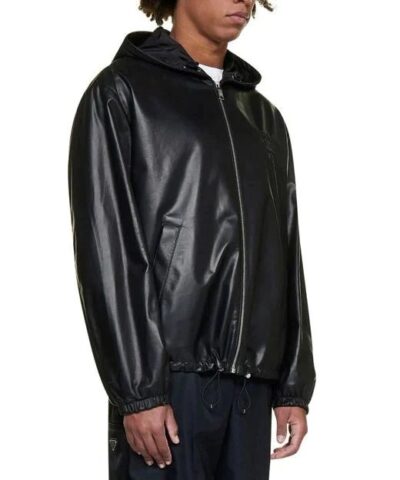 Prada Men's Logo Embossed Hooded Zipped Jacke - Image 5