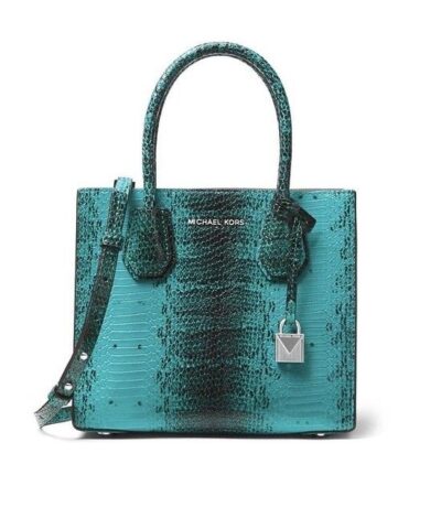 Michael Michael Kors Mercer Python Embossed Leather Medium Messenger Tile Blue-20224687