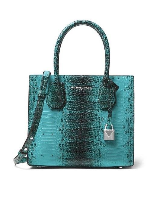Michael Michael Kors Mercer Python Embossed Leather Medium Messenger Tile Blue-20224686